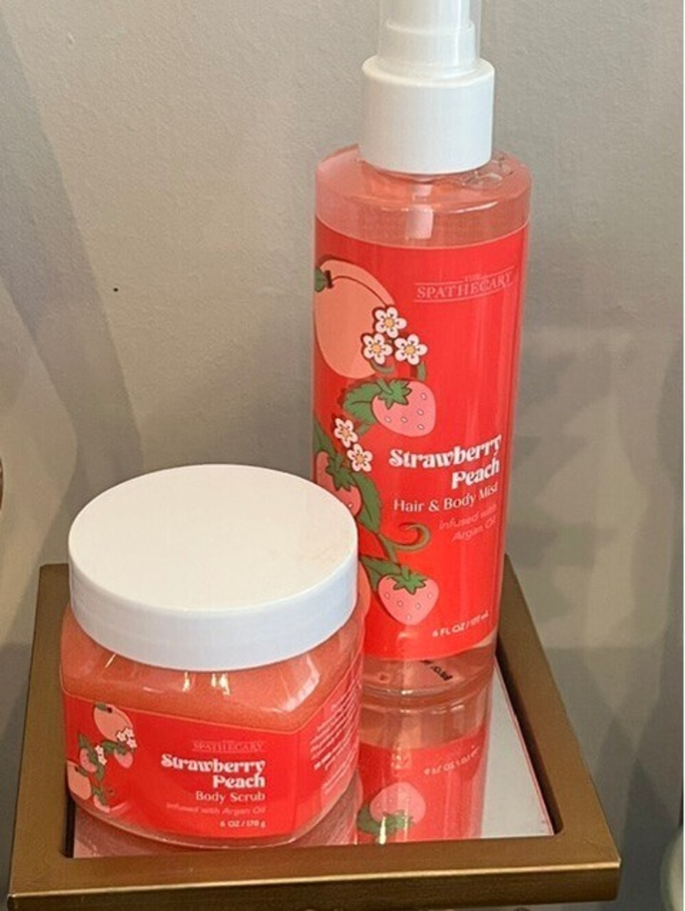 The Spathecary Strawberry Peach Exfoliating Scrub and Body Mist Duo